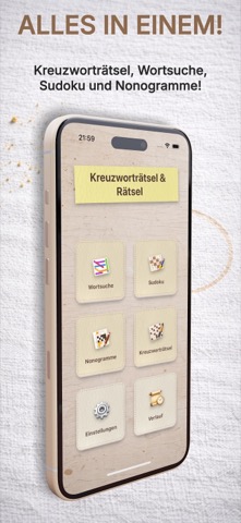 Crosswords & Puzzles App Store menu screenshot in German on an iPhone mockup