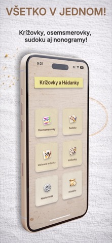 Crosswords & Puzzles App Store menu screenshot in Slovak on an iPhone mockup