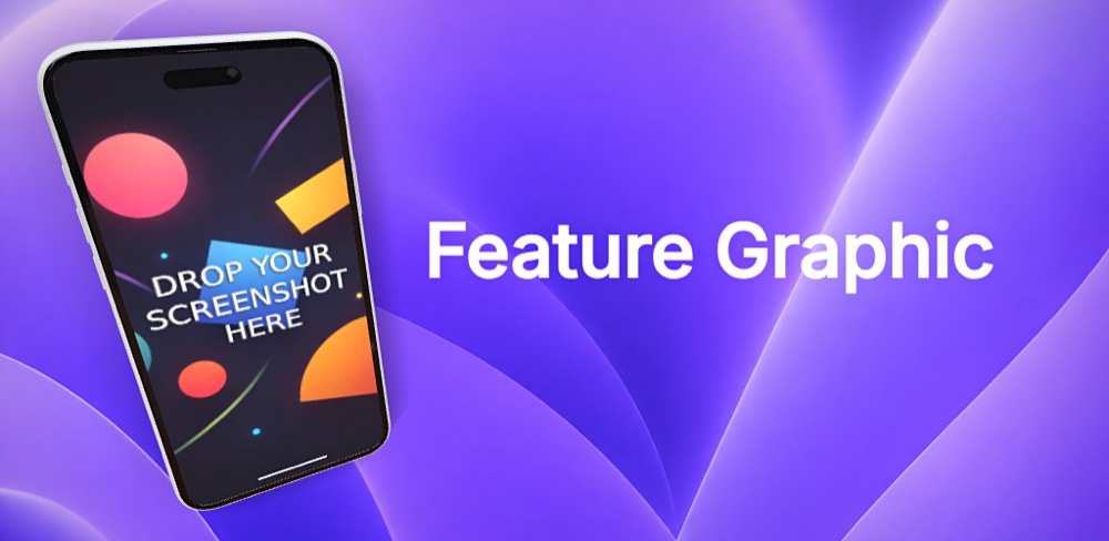 A 1024×500 Google Play feature graphic with a 3D device mockup made in Ecranify